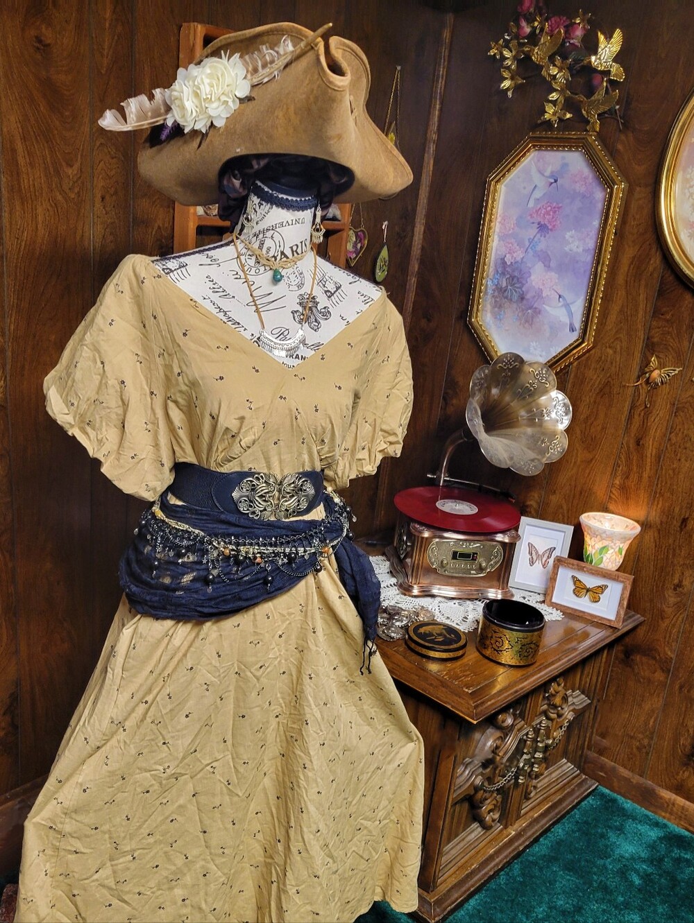 Never Worn Fall Black Floral Peasant Dress Cottagecore Fantasy Renaissance DnD